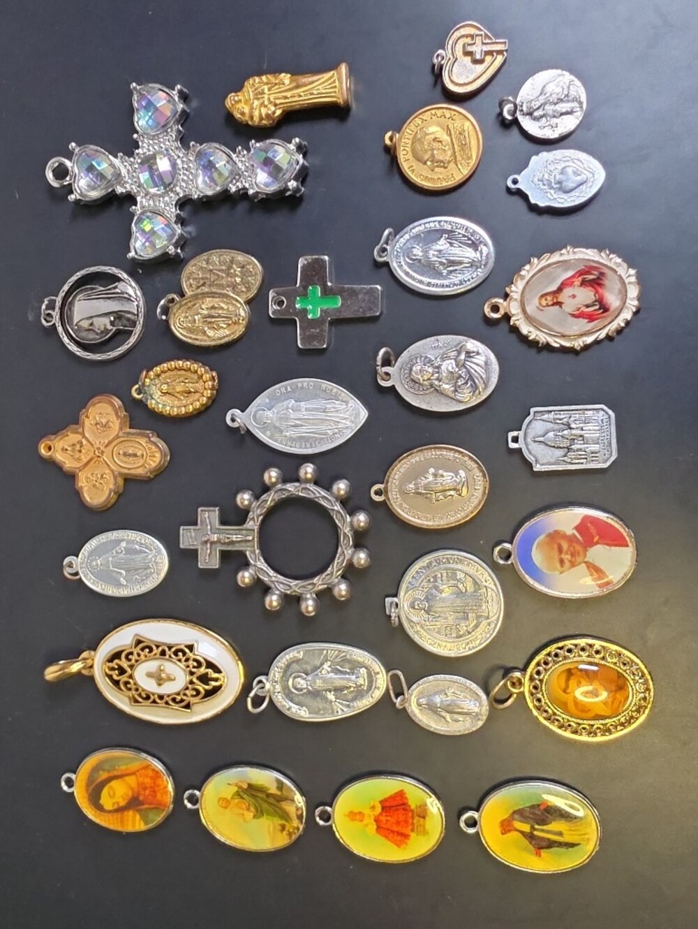Religious Medal and Pendant 29 piece Assortment in Gold & Silver Tones